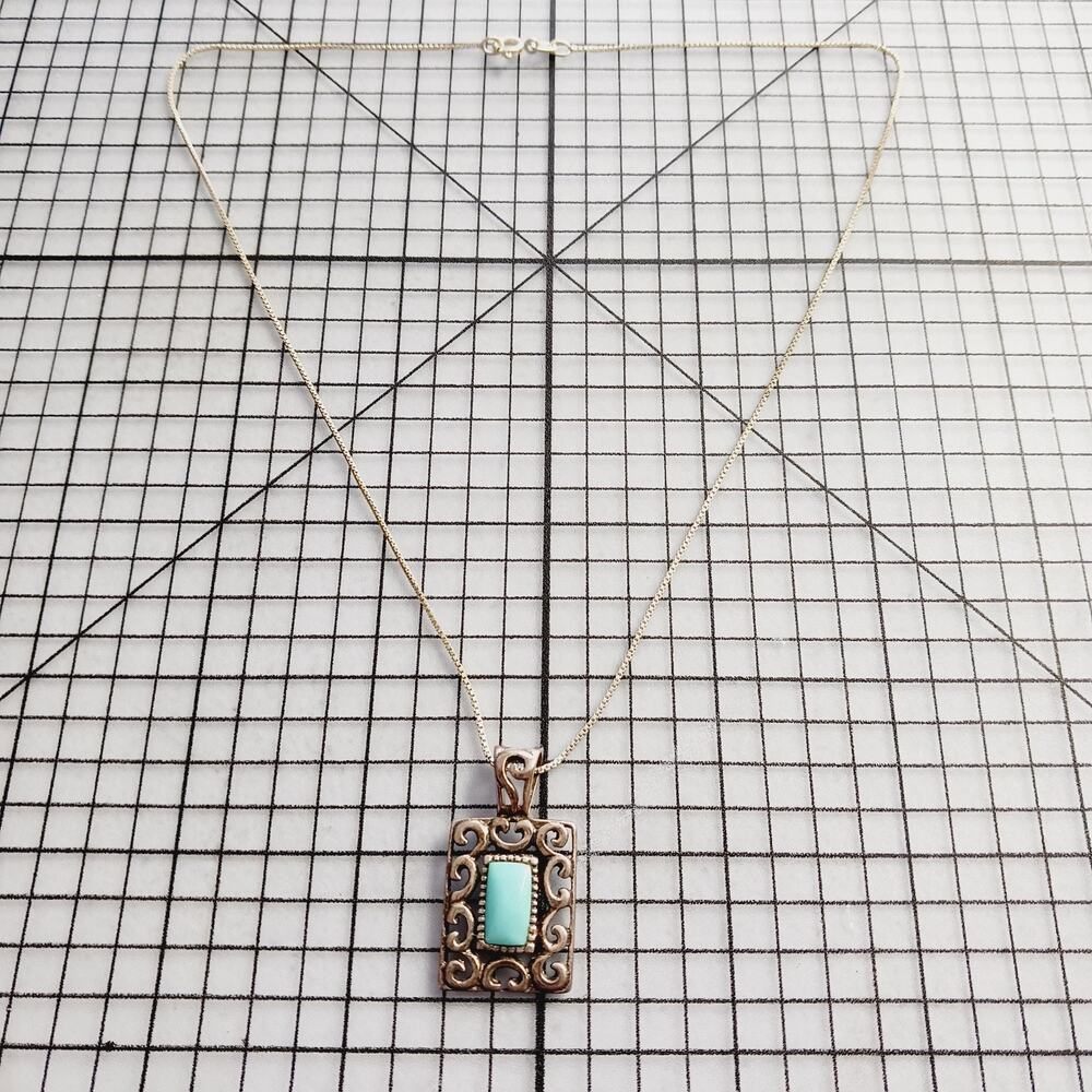 Necklace Pendant VTG MJ Marie Jennifer Turquoise Color 925 Sterling Southwestern